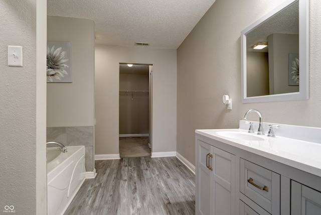 10597 Cyrus Dr, Indianapolis, IN 46231 - full bath with a textured ceiling, wood finished floors, a garden tub, a spacious closet, and vanity