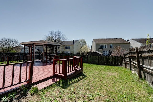 10597 Cyrus Dr, Indianapolis, IN 46231 - view of yard featuring a gazebo, a wooden deck, and a residential view
