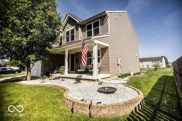 3896 Woods Bay Ln, Plainfield, IN 46168 - view of front facade featuring covered porch, fence, a front lawn, and a garage