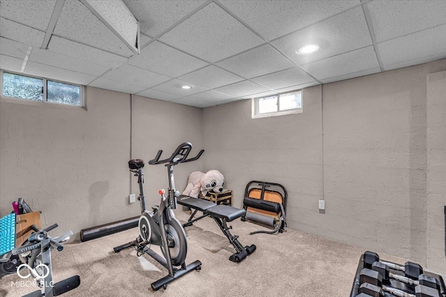 2204 Pamela Dr, Indianapolis, IN 46220 - exercise room with recessed lighting, a drop ceiling, and carpet