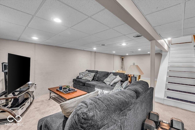 2204 Pamela Dr, Indianapolis, IN 46220 - living area with carpet floors, stairs, a drop ceiling, and recessed lighting