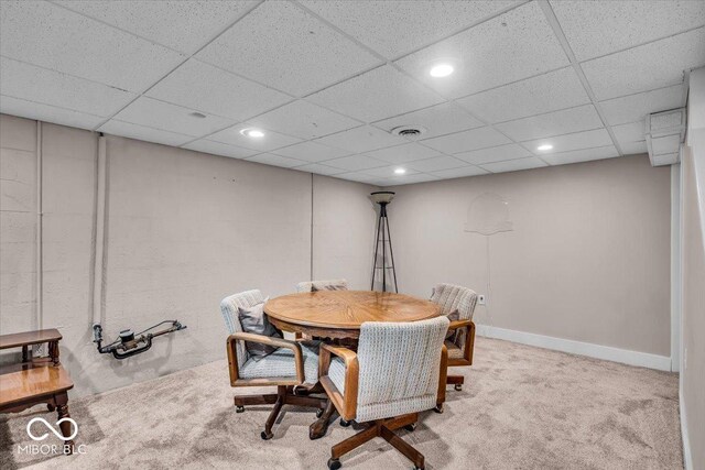 2204 Pamela Dr, Indianapolis, IN 46220 - dining space featuring a paneled ceiling, carpet flooring, and recessed lighting
