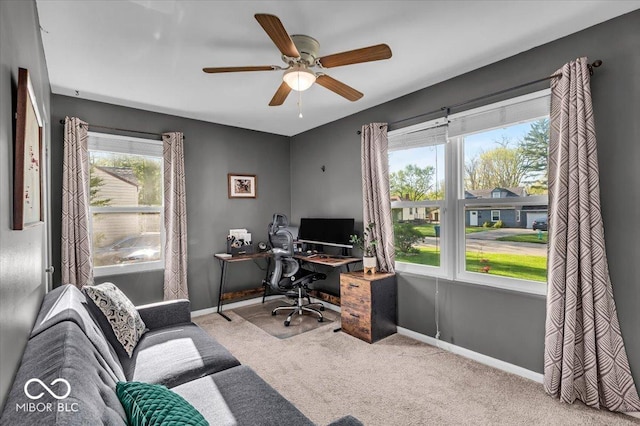2204 Pamela Dr, Indianapolis, IN 46220 - office area featuring a ceiling fan, baseboards, and carpet