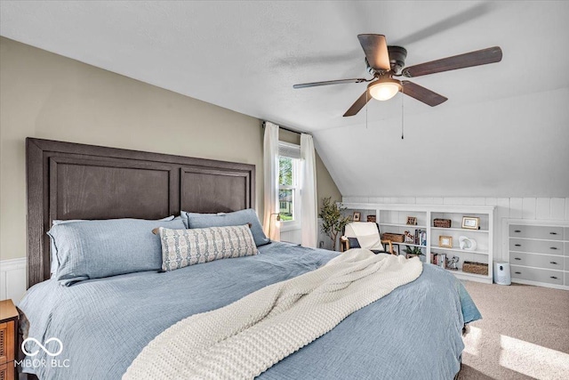 2204 Pamela Dr, Indianapolis, IN 46220 - bedroom with lofted ceiling, a ceiling fan, and carpet