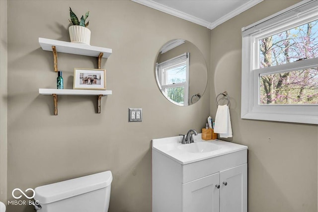 2204 Pamela Dr, Indianapolis, IN 46220 - bathroom featuring crown molding, vanity, and toilet
