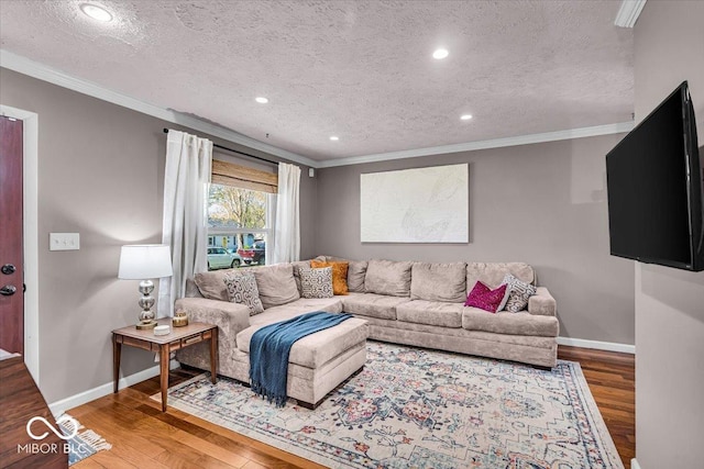 2204 Pamela Dr, Indianapolis, IN 46220 - living area featuring baseboards, ornamental molding, wood finished floors, and a textured ceiling