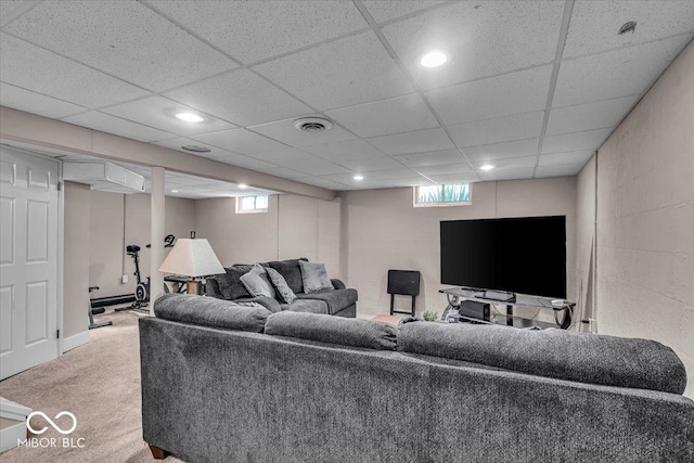 2204 Pamela Dr, Indianapolis, IN 46220 - carpeted living area with a paneled ceiling, visible vents, and recessed lighting
