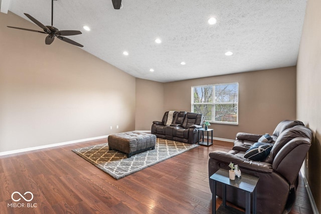 5817 Thompson Park Blvd, Indianapolis, IN 46237 - living area with wood finished floors, ceiling fan, lofted ceiling, and recessed lighting