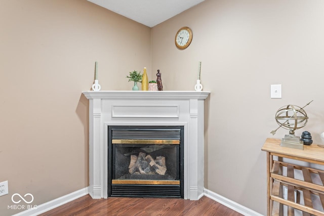 5817 Thompson Park Blvd, Indianapolis, IN 46237 - interior details featuring baseboards, a glass covered fireplace, and wood finished floors