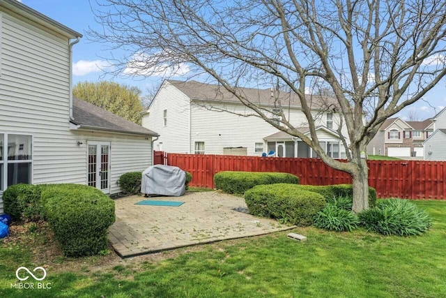 5817 Thompson Park Blvd, Indianapolis, IN 46237 - view of yard featuring a patio area, french doors, fence, and a residential view