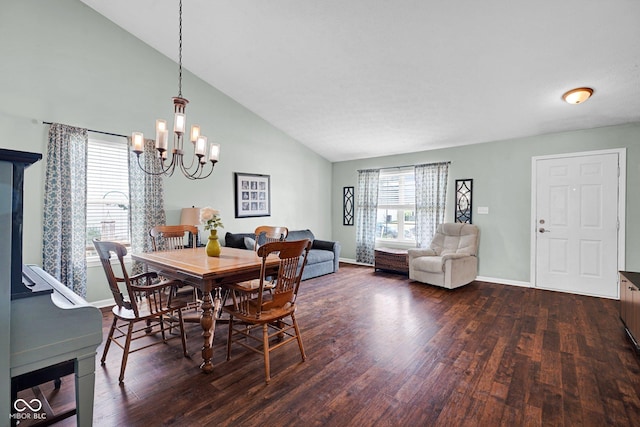 1280 Summer Ridge Ln, Brownsburg, IN 46112 - dining space with a chandelier, dark wood-style floors, and high vaulted ceiling