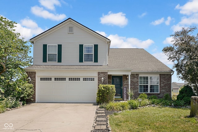 1280 Summer Ridge Ln, Brownsburg, IN 46112 - traditional-style house featuring concrete driveway, brick siding, an attached garage, a front lawn, and roof with shingles