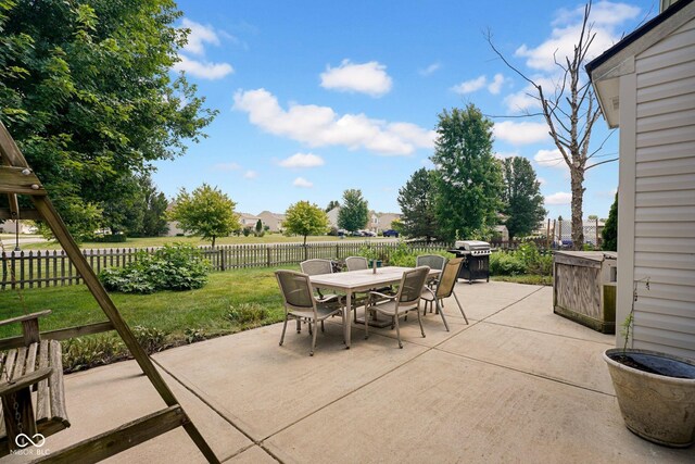 1280 Summer Ridge Ln, Brownsburg, IN 46112 - fenced backyard with a patio area, outdoor dining area, and grilling area