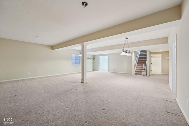 12907 Shiraz Ln, Fishers, IN 46037 - basement with light carpet, stairs, and baseboards