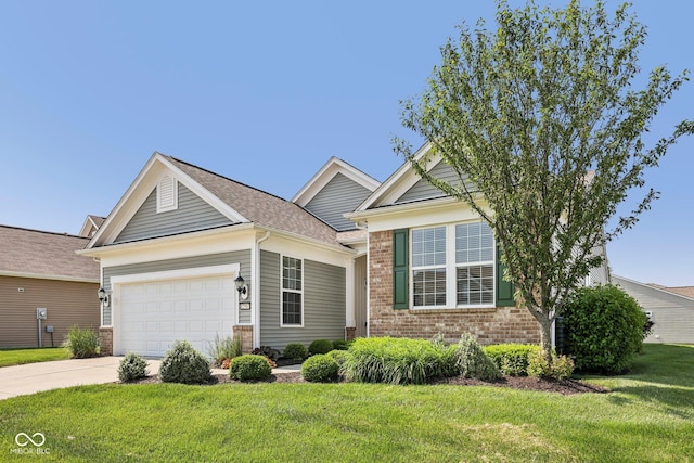 12907 Shiraz Ln, Fishers, IN 46037 - ranch-style house with brick siding, a front lawn, concrete driveway, and a garage
