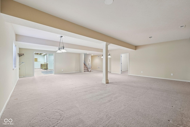 12907 Shiraz Ln, Fishers, IN 46037 - below grade area with stairs, baseboards, and light colored carpet