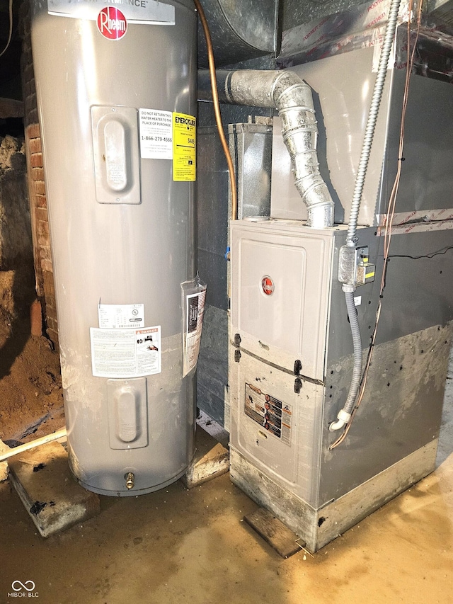 utilities featuring water heater and heating unit