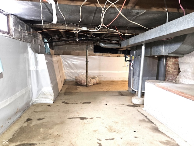 view of unfinished basement