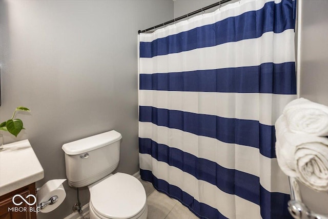 11648 Stickney Ct, Fishers, IN 46037 - bathroom with vanity, toilet, curtained shower, and baseboards