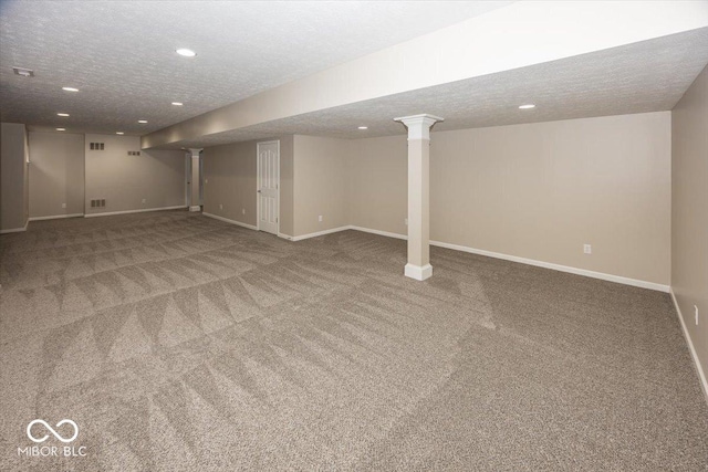 11648 Stickney Ct, Fishers, IN 46037 - finished below grade area with a textured ceiling, recessed lighting, carpet, and baseboards