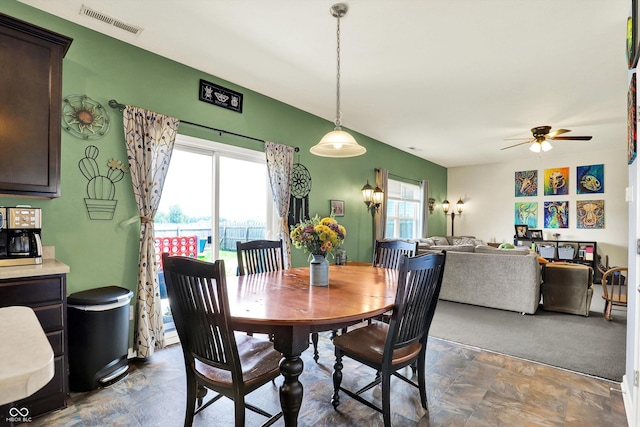 950 Redwood Dr, Franklin, IN 46131 - dining area with stone finish flooring, healthy amount of natural light, and ceiling fan