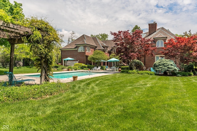 290 Breakwater Dr, Fishers, IN 46037 - swimming pool with a lawn, a pergola, and a patio area