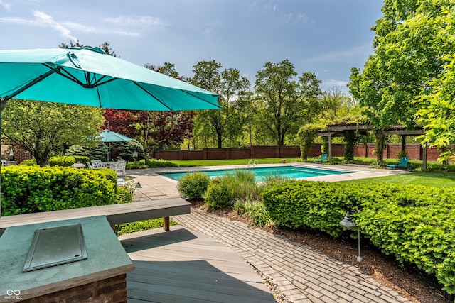 290 Breakwater Dr, Fishers, IN 46037 - view of pool featuring fence, a pergola, and view of wooded area