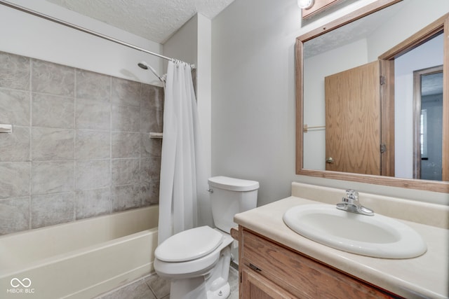 8160 Bold Forbes Ct, Indianapolis, IN 46217 - full bathroom featuring vanity, shower / bath combination with curtain, a textured ceiling, and tile patterned flooring