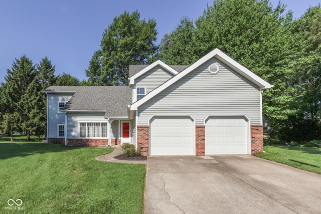 8160 Bold Forbes Ct, Indianapolis, IN 46217 - view of front facade with brick siding, a garage, concrete driveway, a front yard, and roof with shingles