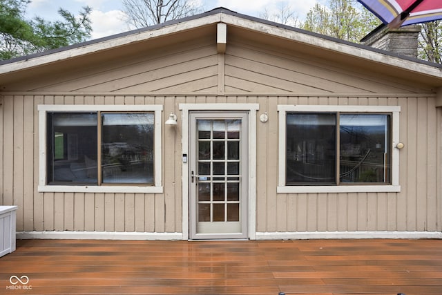 6948 Eagle Dr, Nineveh, IN 46164 - property entrance featuring a deck and a chimney