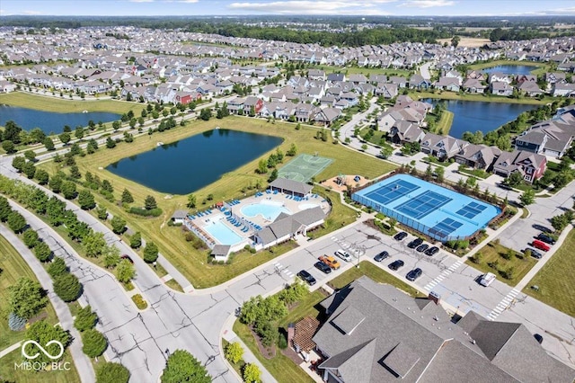 1614 Waterleaf Dr, Westfield, IN 46074 - aerial perspective of suburban area with a nearby body of water and a pool area