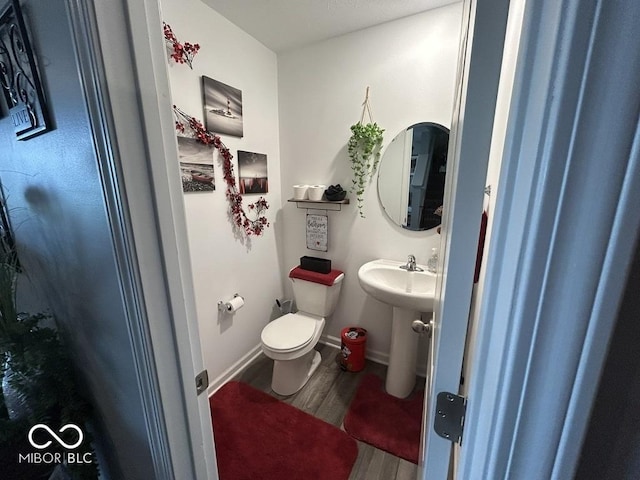 1573 Vera Blvd, Danville, IN 46122 - bathroom featuring toilet, wood finished floors, a sink, and baseboards