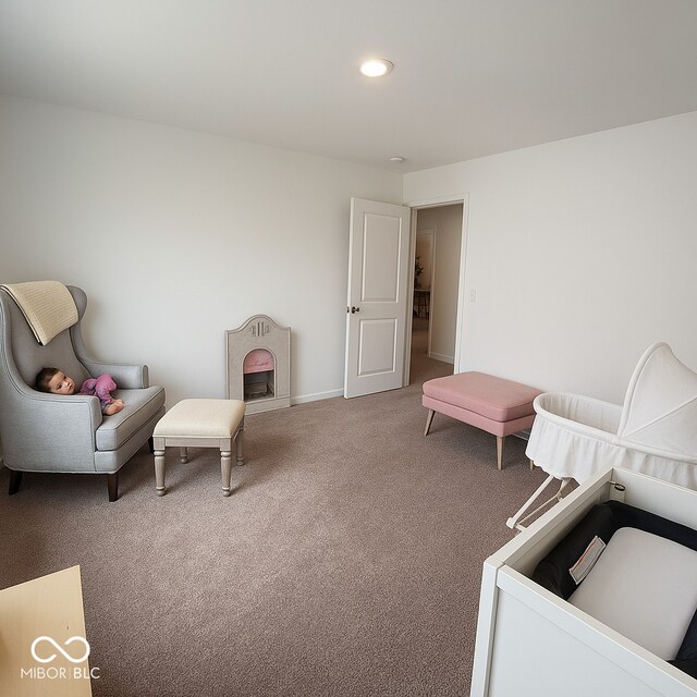 1573 Vera Blvd, Danville, IN 46122 - living area with carpet floors, a fireplace, and recessed lighting