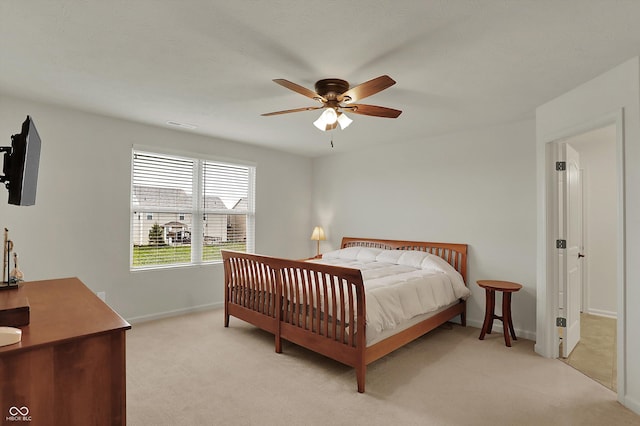 16758 Bingham Dr, Westfield, IN 46074 - bedroom with visible vents, baseboards, a ceiling fan, and light carpet