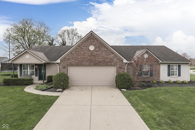 7441 Sugar Pine Ct, Avon, IN 46123 - single story home featuring brick siding, an attached garage, a trampoline, and concrete driveway