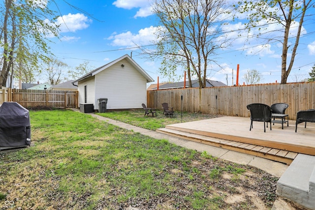 1818 Orleans St, Indianapolis, IN 46203 - view of yard with a fenced backyard, a wooden deck, and central AC