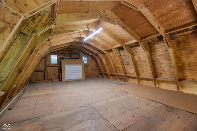 view of unfinished attic
