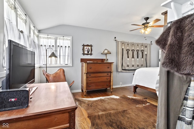 2790 W 50th St, Marion, IN 46953 - bedroom with baseboards, ceiling fan, wood finished floors, and lofted ceiling