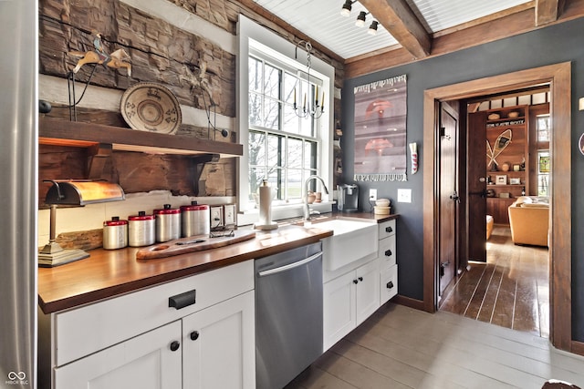 2790 W 50th St, Marion, IN 46953 - bar featuring stainless steel dishwasher, beam ceiling, dark wood-style floors, and a sink