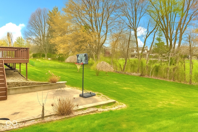 3724 Jonathan Rdg, Columbus, IN 47201 - view of green lawn featuring a wooden deck, stairway, and a patio area