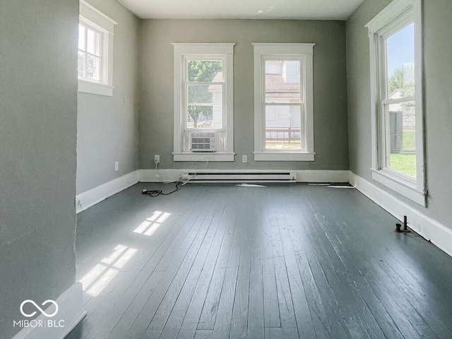 312 S Gharkey St, Muncie, IN 47305 - unfurnished room with dark wood finished floors, plenty of natural light, baseboard heating, and cooling unit