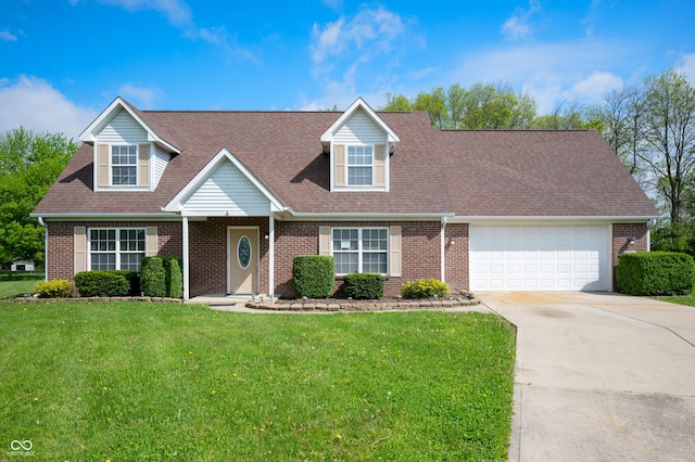 4786 N Mill Ct, Greenfield, IN 46140 - cape cod home with brick siding, an attached garage, and a front lawn