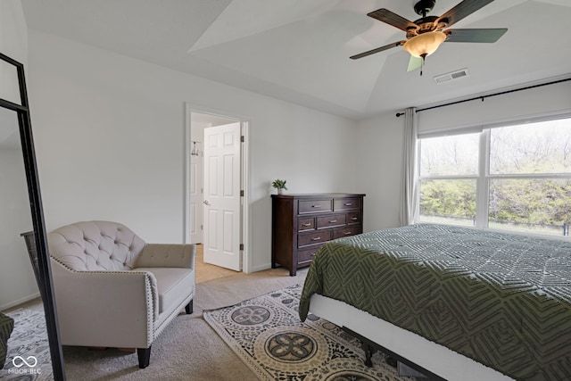 4323 Stubbington Ln, Indianapolis, IN 46239 - bedroom with light colored carpet, lofted ceiling, a ceiling fan, and baseboards