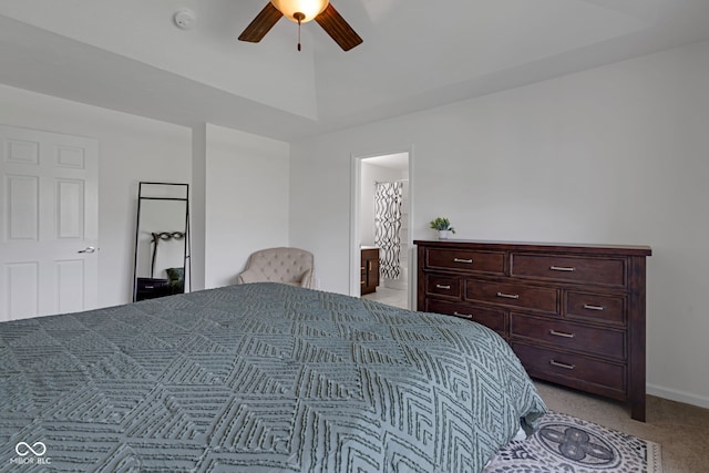 4323 Stubbington Ln, Indianapolis, IN 46239 - carpeted bedroom with baseboards, ensuite bathroom, and a ceiling fan