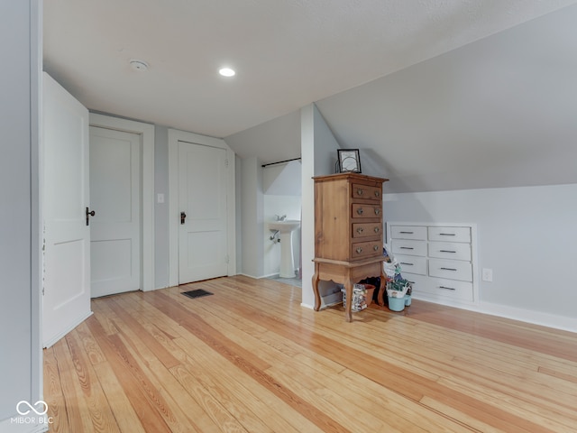 57 Worman St, Indianapolis, IN 46227 - bonus room featuring recessed lighting, vaulted ceiling, visible vents, light wood-type flooring, and baseboards