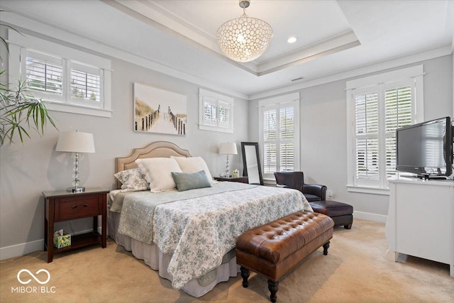7638 Beekman Ter, Zionsville, IN 46077 - bedroom with a raised ceiling, ornamental molding, light colored carpet, and baseboards