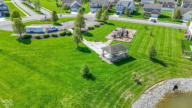 birds eye view of property with a residential view