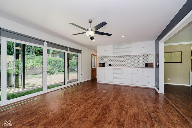 701 Hawthorn Rd, New Castle, IN 47362 - unfurnished living room featuring dark wood finished floors, ceiling fan, and recessed lighting