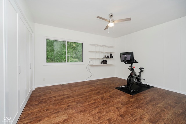 701 Hawthorn Rd, New Castle, IN 47362 - workout room with a ceiling fan and wood finished floors
