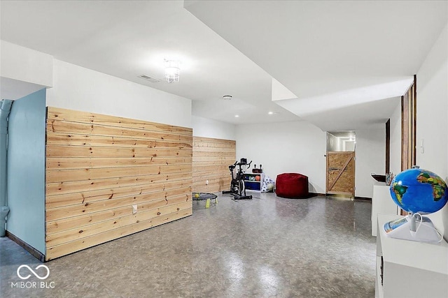 workout room featuring recessed lighting and visible vents
